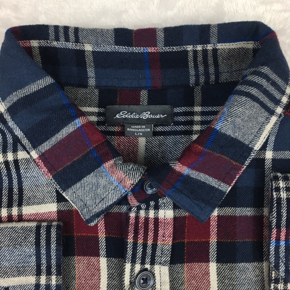 Eddie Bauer Shirt Mens Large Flannel Blue/Gray Plaid Bristol NEW MRSP 59.00 - Picture 3 of 9